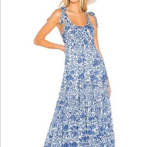 Free people blue and white floral midi dress